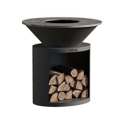 Brasero en acier noir ellipse diamètre 80 cm avec plaque de cuisson inox - FIRTEN