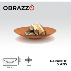 Brasero extérieur 100 cm - Acier Corten - Chauffage Exterieur - Feu de Bois - Effet Rouille - H : 20 cm - Resistant au gel