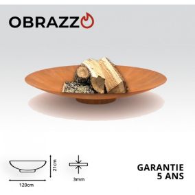 Brasero extérieur 120 cm - Acier Corten - Chauffage Exterieur - Feu de Bois - Effet Rouille - H : 21 cm - Resistant au gel