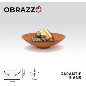 Brasero extérieur 80 cm - Acier Corten - Chauffage Exterieur - Feu de Bois - Effet Rouille - H : 21.5 cm - Resistant au gel