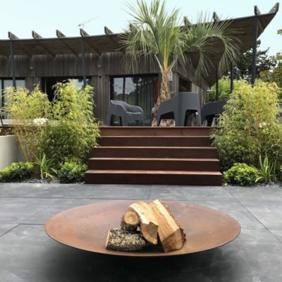 Brasero extérieur 80 cm - Acier Corten - Chauffage Exterieur - Feu de Bois - Effet Rouille - H : 21.5 cm - Resistant au gel