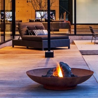 Brasero extérieur 80 cm - Acier Corten - Chauffage Exterieur - Feu de Bois - Effet Rouille - H : 21.5 cm - Resistant au gel