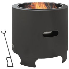 Brasero extérieur portable avec tisonnier - dia. 45 cm - acier inox métal noir