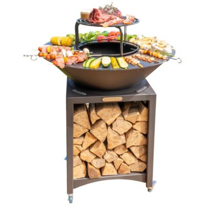 Brasero Haut Avec Plaque Et Grille Amovible En Acier Barbecue Plancha Extérieur diam  75 Cm