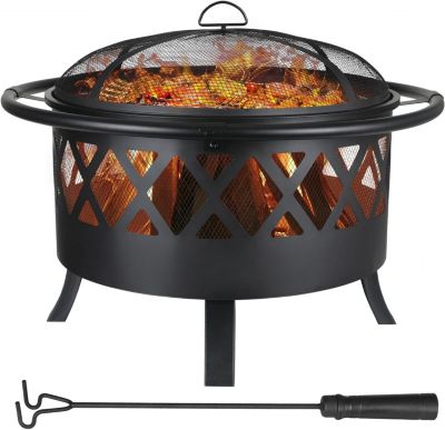 Brasero Noir de 81 cm Exterieur, Barbecue Jardin + Protection Anti-étincelles et Tisonnier, + Grille et Grande Capacité