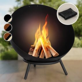 Brasero Portable + Grille - Bol en Acier Noir Exterieur-  66 x 66 cm - Jardin - Brûleur à Bois