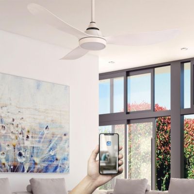 Brasseur d air Blanc 107cm avec Moteur DC 21W + Lumière LED 20W 3 Couleurs + Télécommande + Wifi