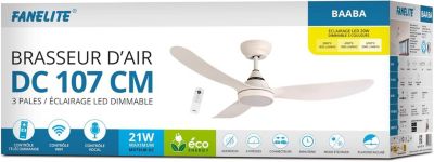 Brasseur d air Blanc 107cm avec Moteur DC 21W + Lumière LED 20W 3 Couleurs + Télécommande + Wifi