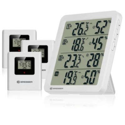 Bresser Thermo-Hygromètre Ensemble avec 3 Capteurs Sans Fil Température Humidité Affichage Alarme