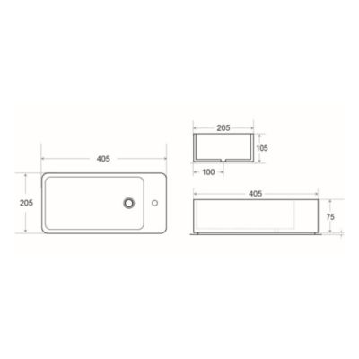 Brevis Lave-mains suspendu avec trou pour robinetterie à droite, 40,5x20,5x10,5cm (SATBRE4020SR)