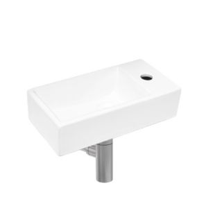 Brevis Lave-mains suspendu avec trou pour robinetterie à droite, 40,5x20,5x10,5cm + Siphon (SATBRE4020SR-SET2)