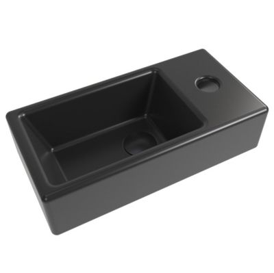 Brevis Lave-mains suspendu Noir mat avec trou pour robinetterie à droite, 40,5x20,5x10,5cm + Bonde
