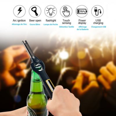 Briquet électrique rechargeable 3 en 1 USB LED décapsuleur indicateur batterie