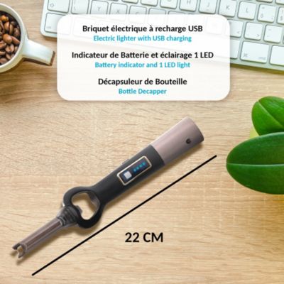Briquet électrique rechargeable 3 en 1 USB LED décapsuleur indicateur batterie