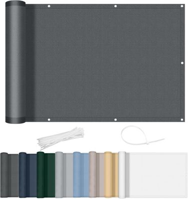 Brise Vue Balcon 90x300cm Anthracite Imperméable avec Serre Cables