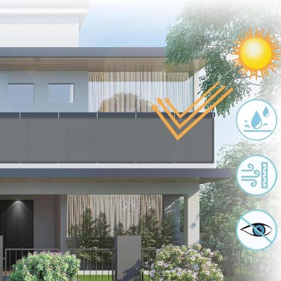 Brise Vue Balcon 90x300cm Anthracite Imperméable avec Serre Cables