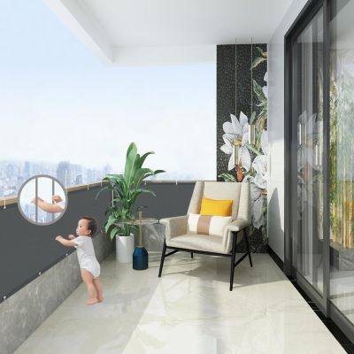 Brise Vue Balcon 90x300cm Anthracite Imperméable avec Serre Cables