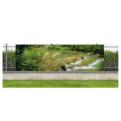 Brise vue imprimé BEAUME LES MESSIEURS, H.1.5 x L.5 m, 100% occultant, Made in France par Scenolia + kit de fixation offert
