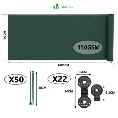 vounot® Brise Vue Occultant en HDPE 90g/m² avec Attaches et Clips de Fixation Protection Rayons UV Résistant aux Déchirures et au Vent Protection pour Jardin Balcon 1.5x20m Vert