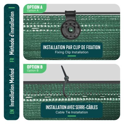 Brise vue occultant en HDPE 90g/m² 1.5x20m avec attaches de fixation vert VOUNOT