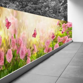 Brise vue Trompe l'oeil - 100x300 cm - Fleurs papillons 3617689697000