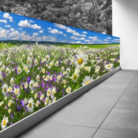 Brise vue Trompe l'oeil - 100x400 cm - Champ de fleurs 3617689695440