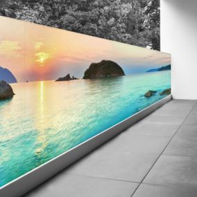 Brise vue Trompe l'oeil - 80x340 cm - Vue mer couché de soleil 3617689698151