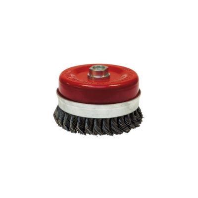 Brosse conique pour meuleuse, fil acier torsadé 0,50 mm, 80 mm, M14, métal, LEMAN 530.080