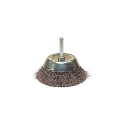 Brosse conique sur tige fil acier ondulé 0,30 mm décapage dur bois et métal D.75 mm Q.6 mm 310.075V