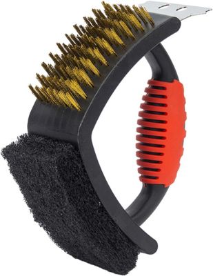 Brosse de nettoyage 3 en 1, grattoir et tampon à récurer pour barbecues au charbon de bois, au gaz ou électriques
