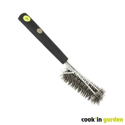 Brosse de nettoyage barbecue aimantée à deux têtes en inox 37 cm avec manche soft touch