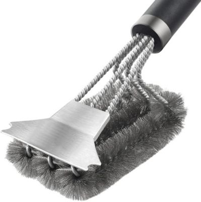 Brosse de nettoyage pour gril avec poils extra longs en acier inoxydable et manche grattoir en acier inoxydable