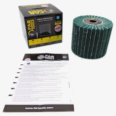 Brosse fibre synthétique G240 + lamelles abrasives G120 diam 120 mm L100 mm 110863