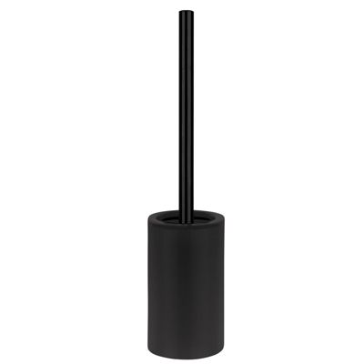 Spirella Combiné WC Yoni Noir Mat – Support Smartphone + Porte-Rouleau + Brosse WC Intégrés – Acier & Bambou, Design Moderne