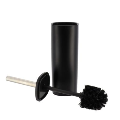 Brosse WC avec support carré en métal Noir et manche en acier inoxydable