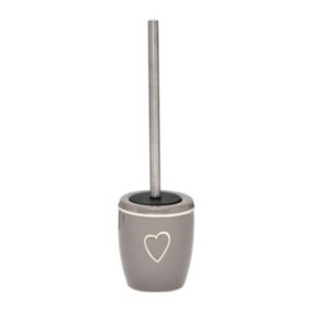 Brosse WC avec support en céramique Taupe déco Coeur