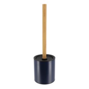 Brosse WC avec support en métal Bleu marine et manche en Bambou