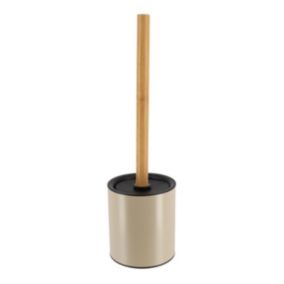 Brosse WC avec support en métal Taupe et manche en Bambou