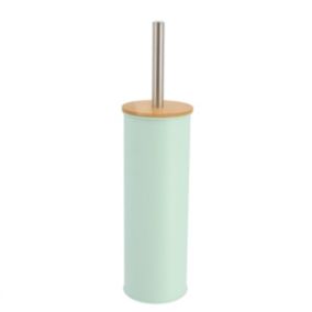 Brosse WC avec support en métal Vert pastel et couvercle Bambou