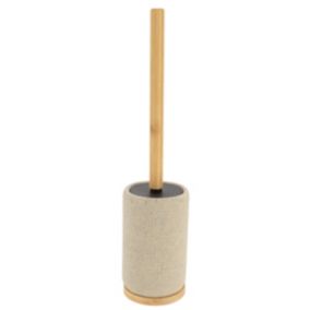 Brosse WC avec support en résine Beige Lin aspect maille et manche en Bambou