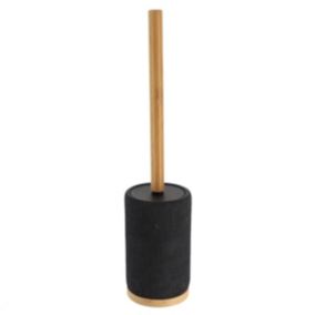 Brosse WC avec support en résine Noir aspect maille et manche en Bambou