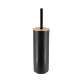 Brosse WC avec support Noir et couvercle en Bambou