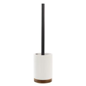 Brosse WC en acacia (10x37 cm - Blanc)