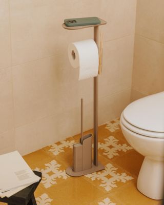 Brosse WC en silicone, 75,5 x 19,3 x 10, design compact, base antidérapante noir mat, série Flat de Cosmic