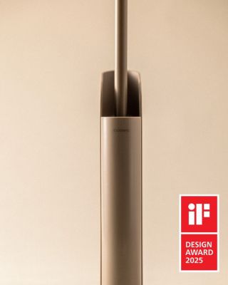 Brosse WC en silicone, 75,5 x 19,3 x 10, design compact, base antidérapante noir mat, série Flat de Cosmic