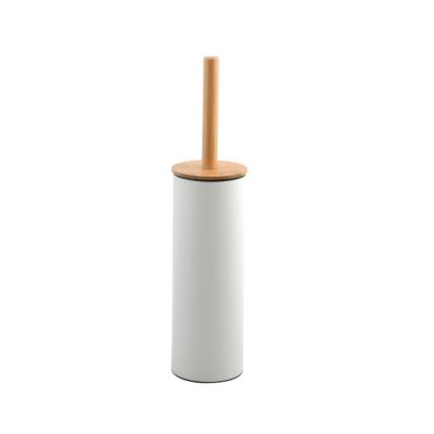 Brosse WC en silicone et support en bambou et acier blanc mat Adonis