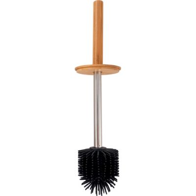 Brosse WC en silicone et support en bambou et acier blanc mat Adonis