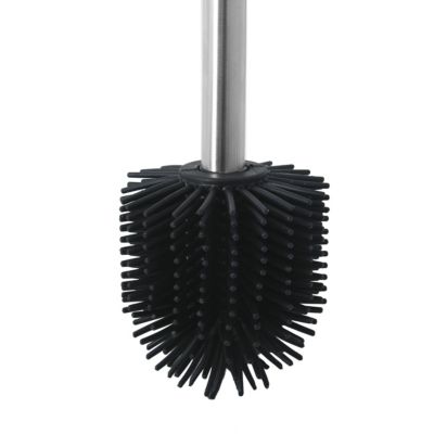 Brosse WC en silicone et support en bambou et acier blanc mat Adonis