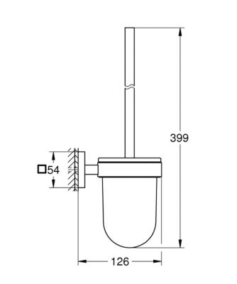 Brosse WC et pot fixation murale, en métal chromé et verre dépoli, Grohe Quickfix