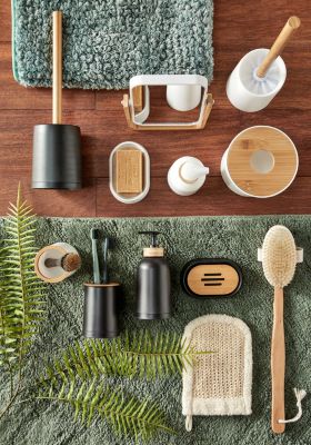 Brosse WC et pot, noir et bambou, Future Home Prima